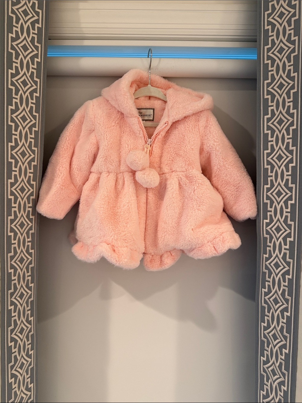 Baby Plush Hooded Pea Coat with Pom-Poms - Pink